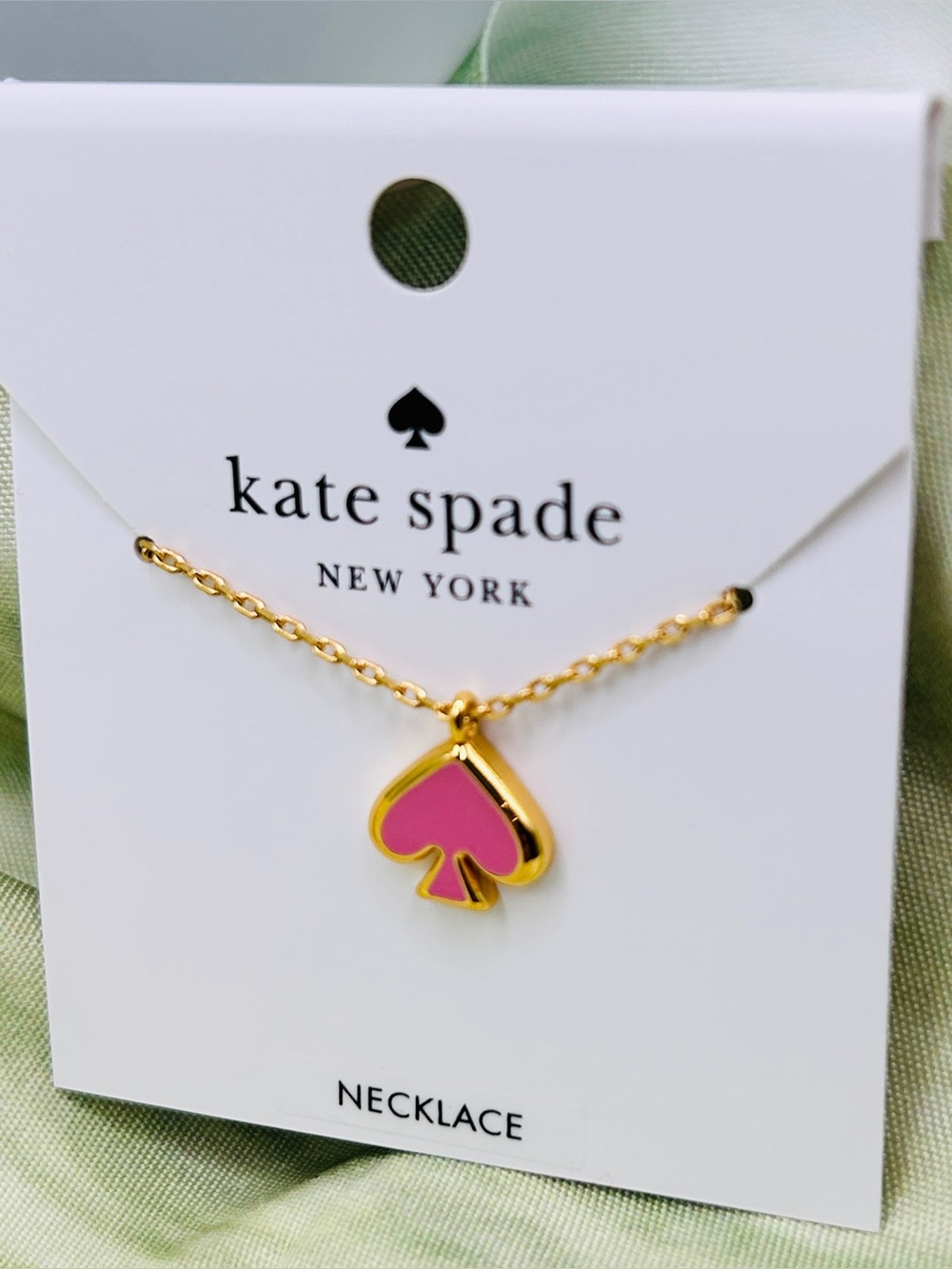 Kate Spade Spot the Spade Enamel Delicate Pendant Necklace Pink & Gold NWT